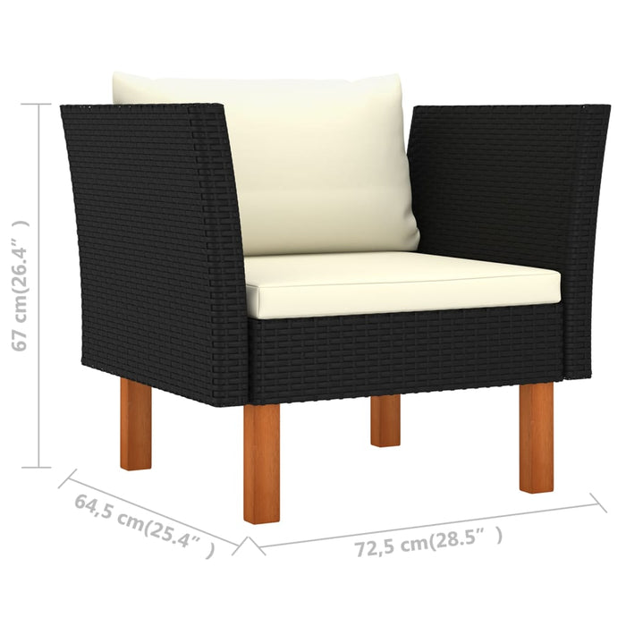 Set mobilier grădină, 7 piese, negru, poliratan/lemn eucalipt - WALTI WALTI