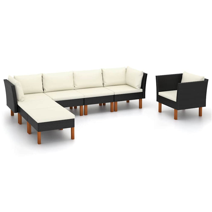 Set mobilier grădină, 7 piese, negru, poliratan/lemn eucalipt - WALTI WALTI
