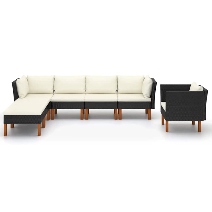 Set mobilier grădină, 7 piese, negru, poliratan/lemn eucalipt - WALTI WALTI