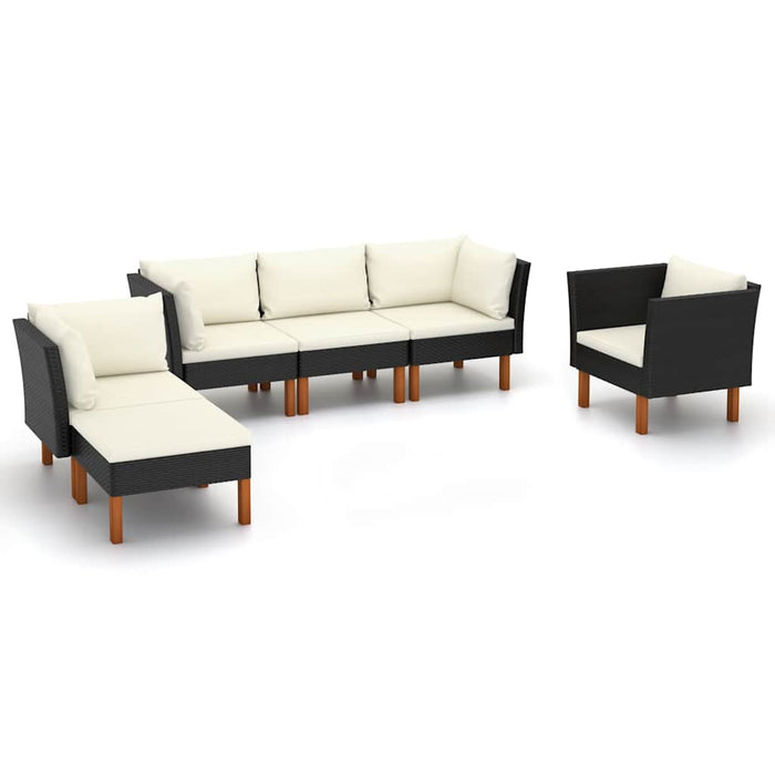 Set mobilier grădină, 6 piese, negru, poliratan/lemn eucalipt - WALTI WALTI