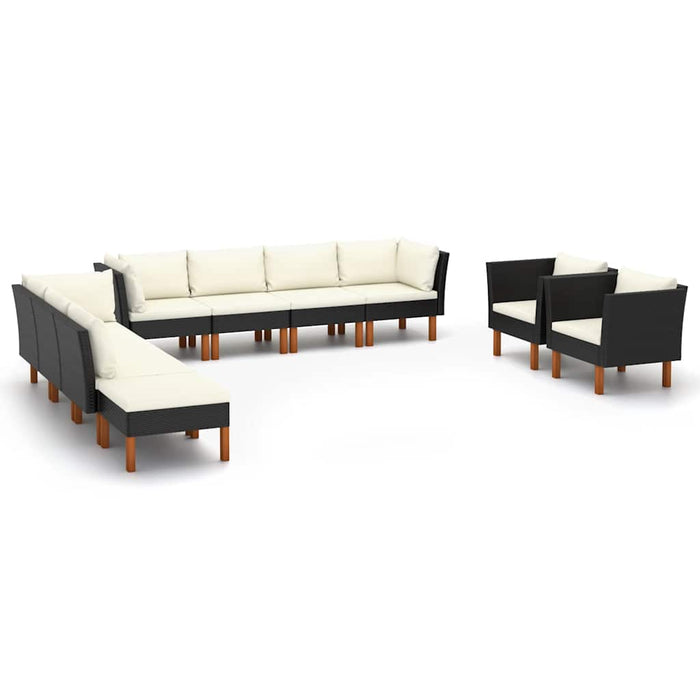Set mobilier grădină, 10 piese, negru, poliratan/lemn eucalipt - WALTI WALTI