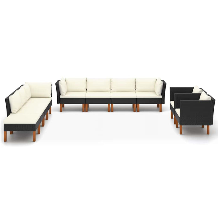 Set mobilier grădină, 10 piese, negru, poliratan/lemn eucalipt - WALTI WALTI