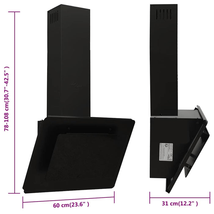 Hotă de perete negru 60 cm oțel inoxidabil și sticlă securizată - WALTI WALTI