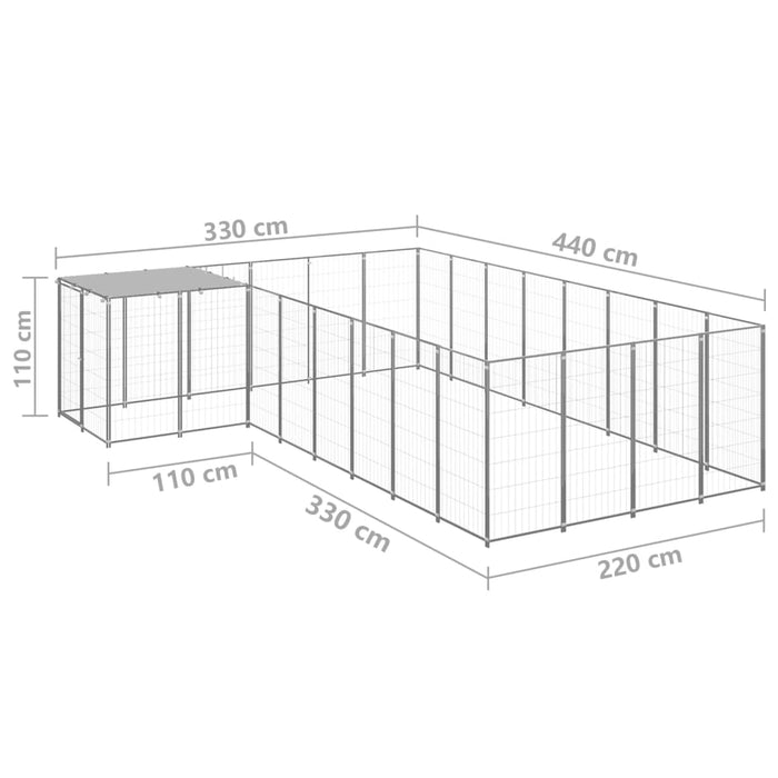 Padoc pentru câini, argintiu, 10,89 m², oțel - WALTI WALTI
