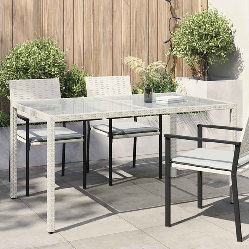 Masă de grădină alb 150x90x75 cm sticlă securizată & poliratan - WALTI WALTI