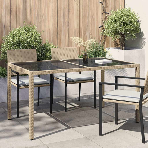Masă de grădină bej 150x90x75 cm sticlă securizată & poliratan - WALTI WALTI