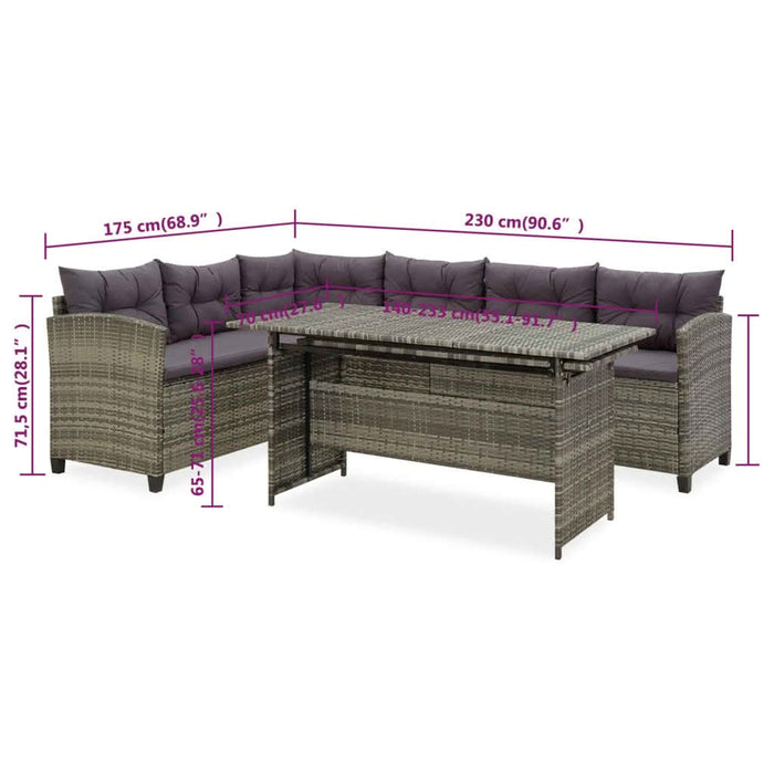 Set mobilier de grădină cu perne, 2 piese, gri, poliratan - WALTI WALTI
