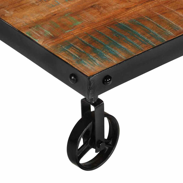 Măsuță de cafea cu roți, 100x60x26 cm, lemn masiv reciclat WALTI