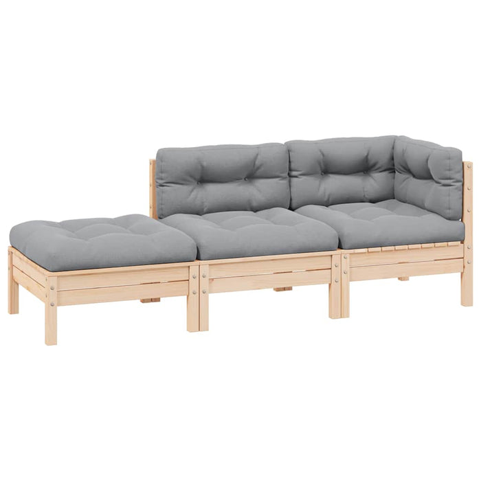 Set mobilier grădină cu perne, 3 piese, gri, lemn masiv pin - WALTI WALTI