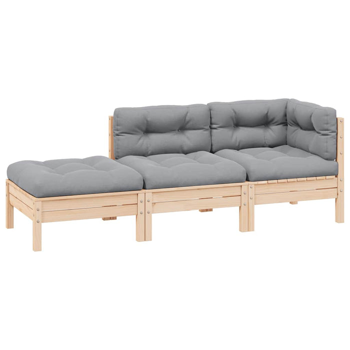 Set mobilier grădină cu perne, 3 piese, gri, lemn masiv pin - WALTI WALTI