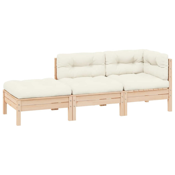 Set mobilier grădină cu perne crem, 3 piese, lemn masiv de pin WALTI