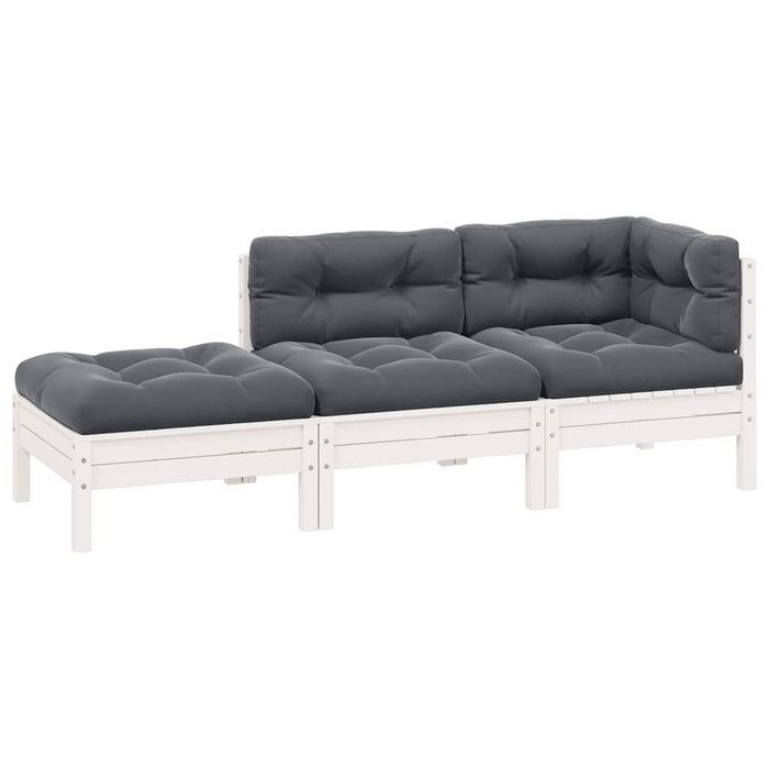 Set mobilier grădină cu perne, 3 piese, alb, lemn masiv pin - WALTI WALTI