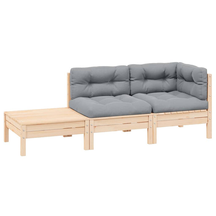 Set mobilier grădină cu perne, 3 piese, gri, lemn masiv pin - WALTI WALTI