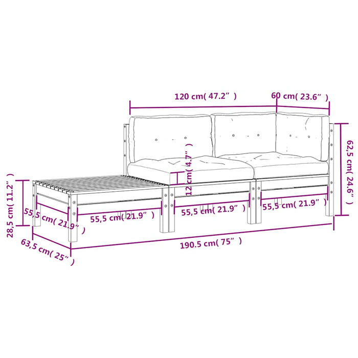 Set mobilier grădină cu perne, 3 piese, gri, lemn masiv pin - WALTI WALTI