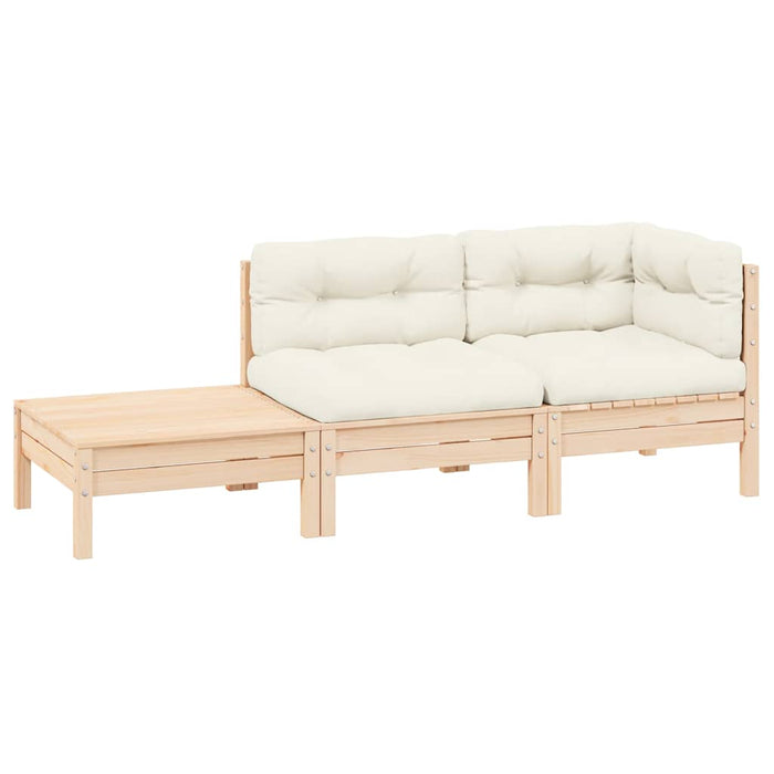 Set mobilier grădină cu perne crem, 3 piese, lemn masiv de pin WALTI