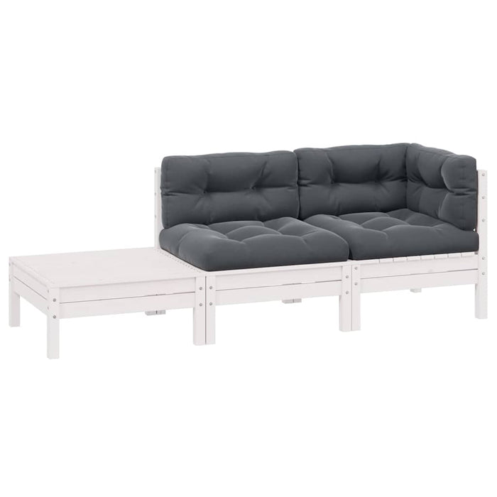 Set mobilier de grădină cu perne, 3 piese, alb, lemn masiv pin - WALTI WALTI