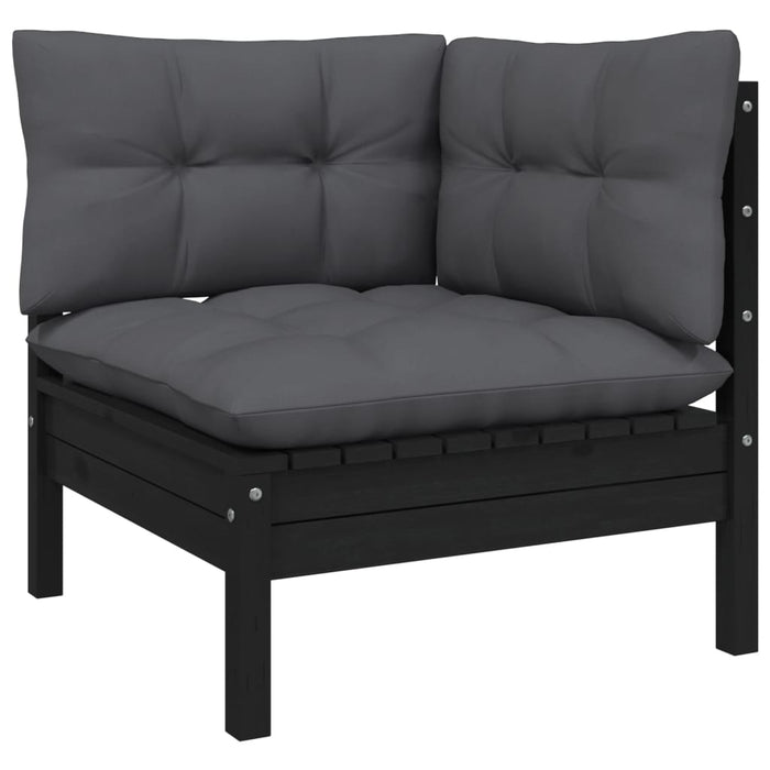 Set mobilier grădină cu perne, 3 piese, negru, lemn masiv pin - WALTI WALTI