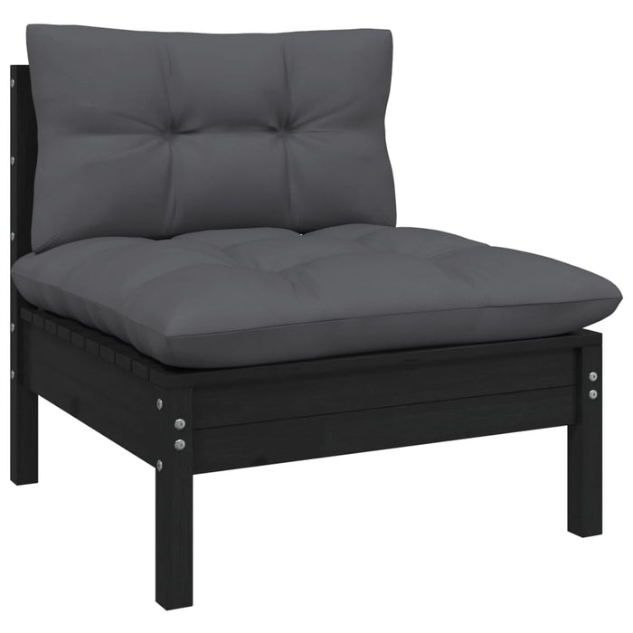 Set mobilier grădină cu perne, 3 piese, negru, lemn masiv pin - WALTI WALTI