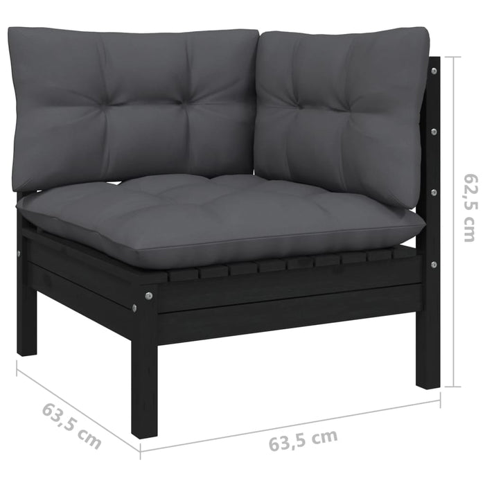 Set mobilier grădină cu perne, 3 piese, negru, lemn masiv pin - WALTI WALTI
