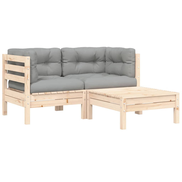 Set mobilier de grădină cu perne gri, 3 piese, lemn masiv pin - WALTI WALTI