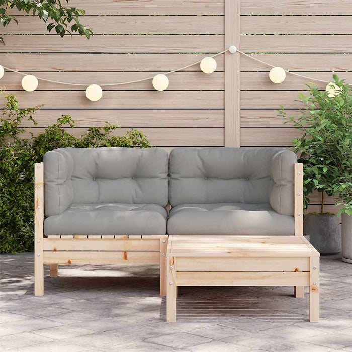 Set mobilier de grădină cu perne gri, 3 piese, lemn masiv pin - WALTI WALTI