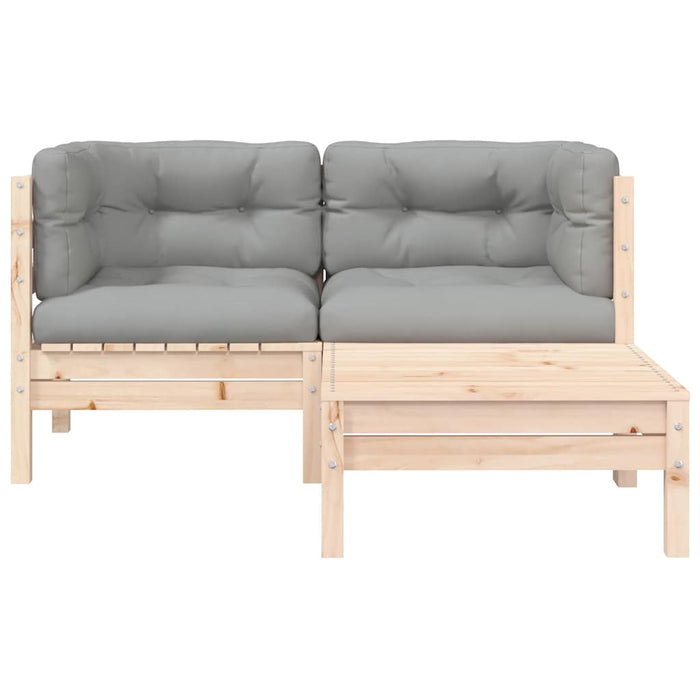 Set mobilier de grădină cu perne gri, 3 piese, lemn masiv pin - WALTI WALTI