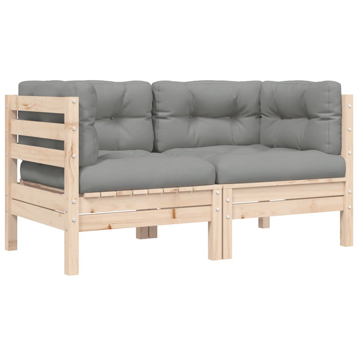Set mobilier de grădină cu perne gri, 3 piese, lemn masiv pin - WALTI WALTI