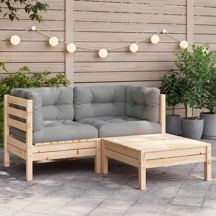Set mobilier de grădină cu perne gri, 3 piese, lemn masiv pin - WALTI WALTI