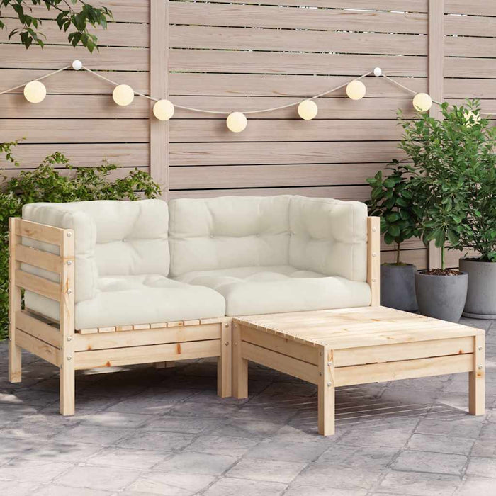 Set mobilier grădină cu perne crem, 3 piese, lemn masiv de pin - WALTI WALTI
