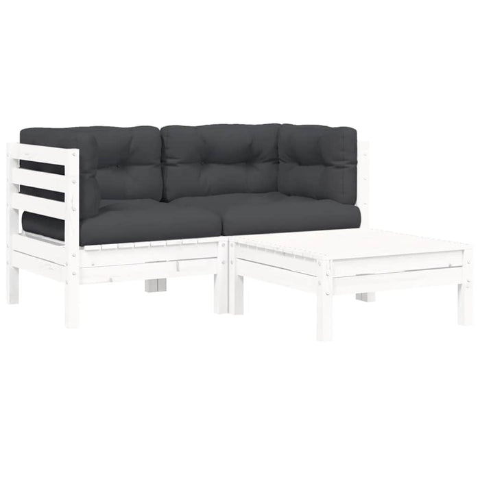 Set mobilier de grădină cu perne, 3 piese, alb, lemn masiv pin - WALTI WALTI