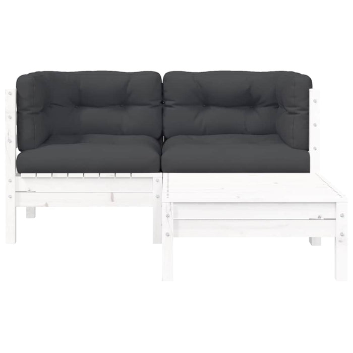 Set mobilier de grădină cu perne, 3 piese, alb, lemn masiv pin - WALTI WALTI