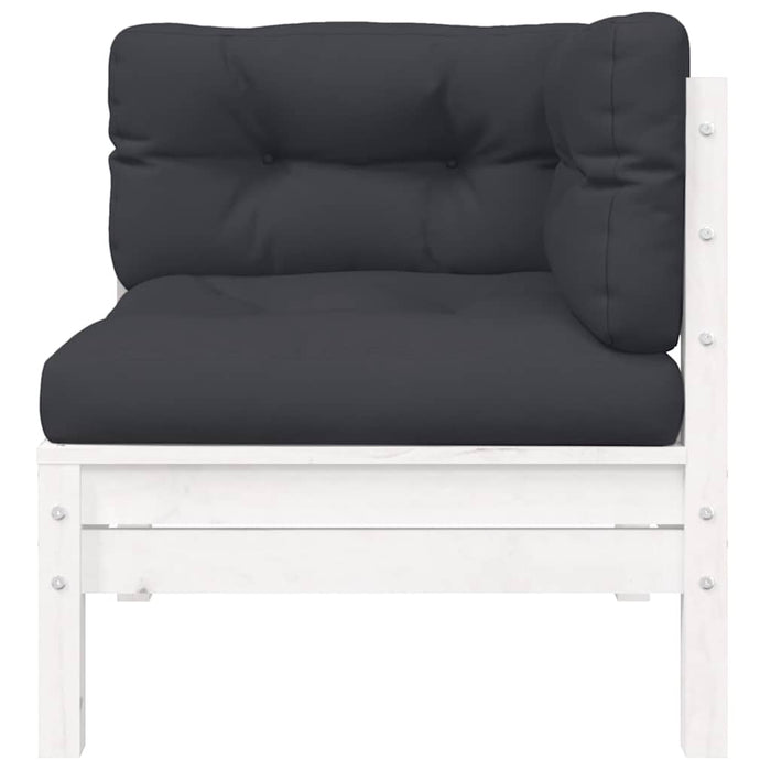 Set mobilier de grădină cu perne, 3 piese, alb, lemn masiv pin - WALTI WALTI