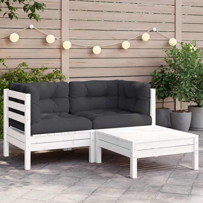 Set mobilier de grădină cu perne, 3 piese, alb, lemn masiv pin - WALTI WALTI