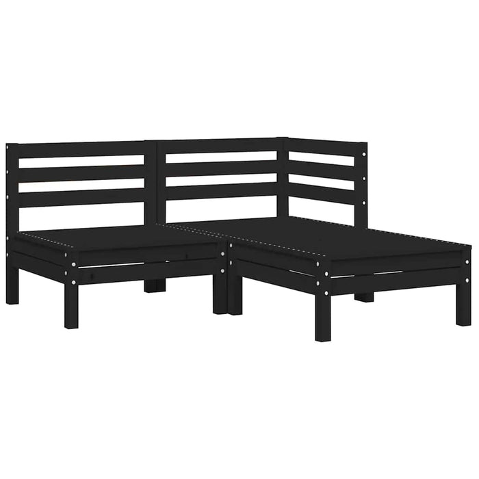 Set mobilier grădină cu perne, 3 piese, negru, lemn masiv pin WALTI