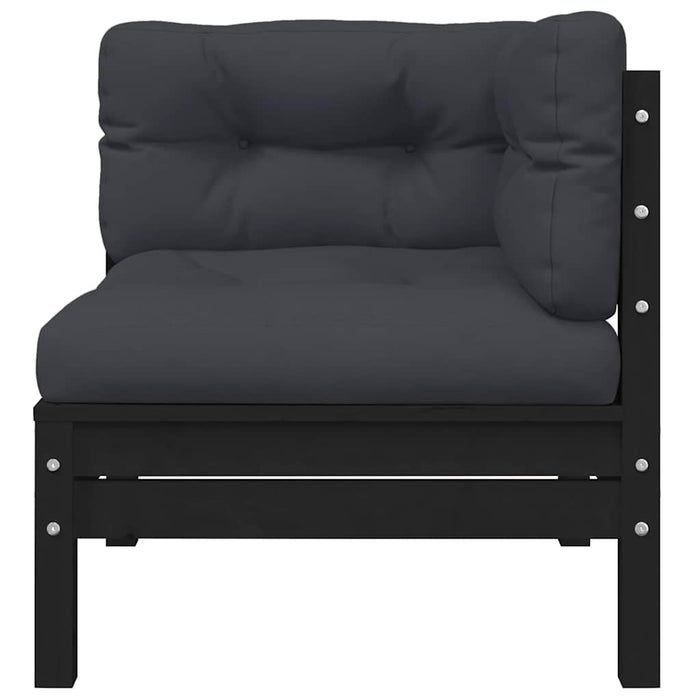 Set mobilier grădină cu perne, 3 piese, negru, lemn masiv pin WALTI