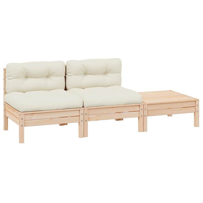 Set mobilier grădină cu perne crem, 3 piese, lemn masiv de pin - WALTI WALTI