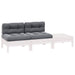 Set mobilier de grădină cu perne, 3 piese, alb, lemn masiv pin - WALTI WALTI