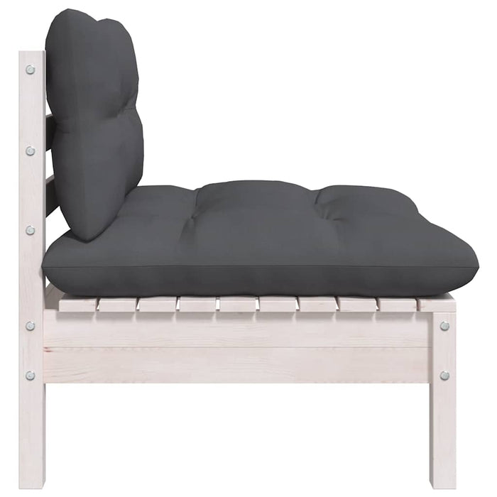 Set mobilier de grădină cu perne, 3 piese, alb, lemn masiv pin - WALTI WALTI