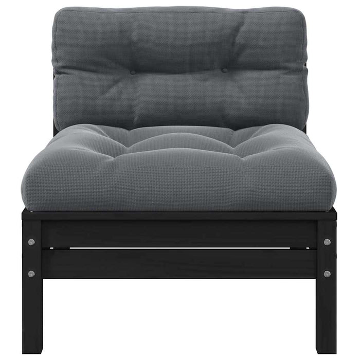 Set mobilier grădină cu perne, 3 piese, negru, lemn masiv pin WALTI