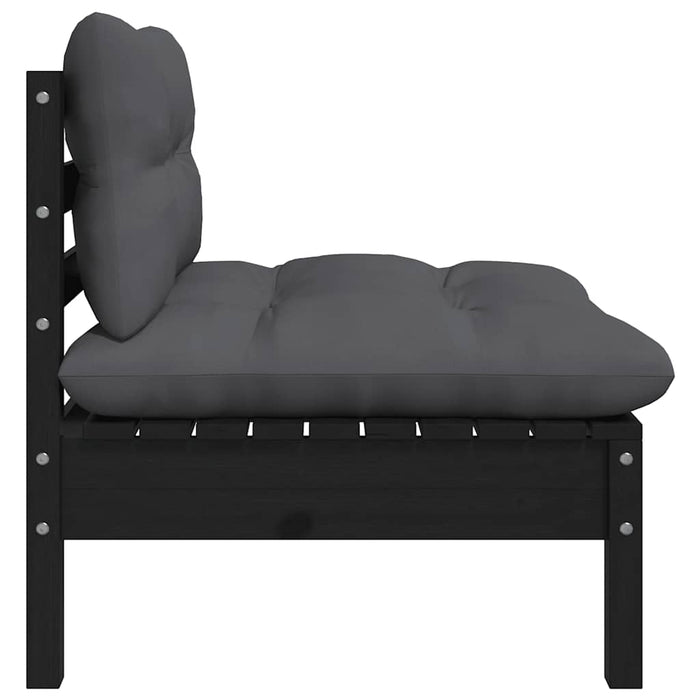 Set mobilier grădină cu perne, 3 piese, negru, lemn masiv pin WALTI