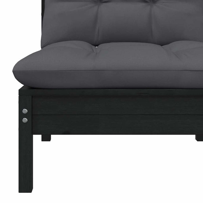 Set mobilier grădină cu perne, 3 piese, negru, lemn masiv pin WALTI