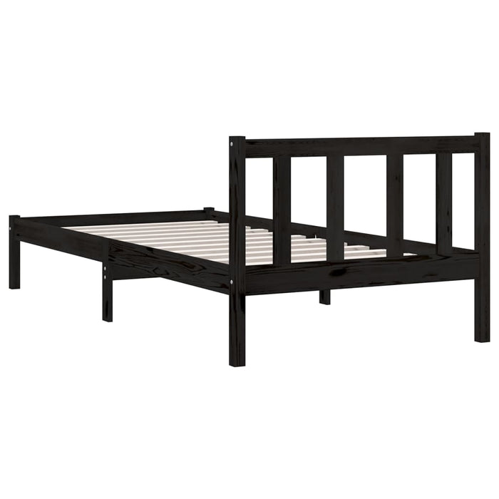 Cadru de pat mic single, negru, 75x190 cm, lemn masiv de pin - WALTI WALTI