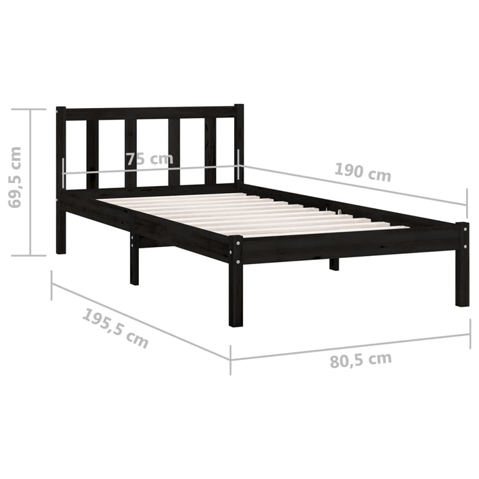 Cadru de pat mic single, negru, 75x190 cm, lemn masiv de pin - WALTI WALTI