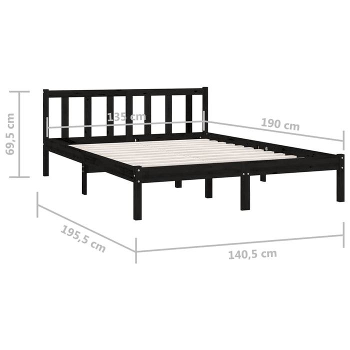 Cadru de pat dublu, negru, 135x190 cm, lemn masiv de pin - WALTI WALTI