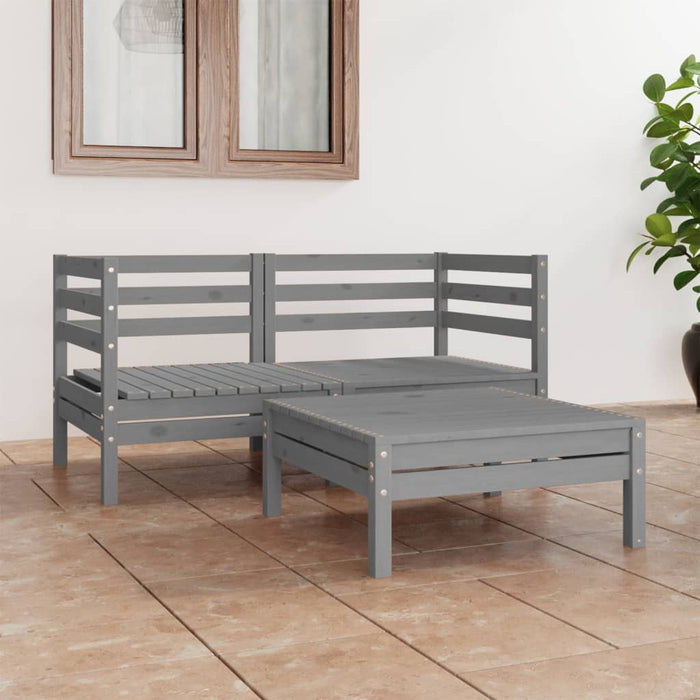 Set mobilier de grădină, 3 piese, gri, lemn masiv de pin WALTI