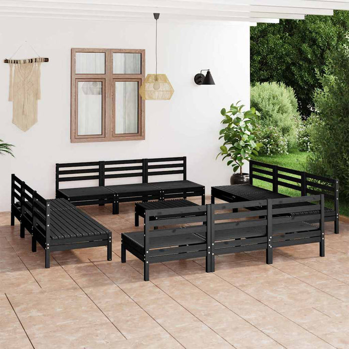 Set mobilier de grădină, 13 piese, negru, lemn masiv de pin WALTI