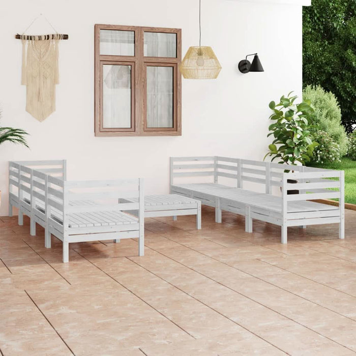 Set mobilier de grădină, 9 piese, alb, lemn masiv de pin - WALTI WALTI