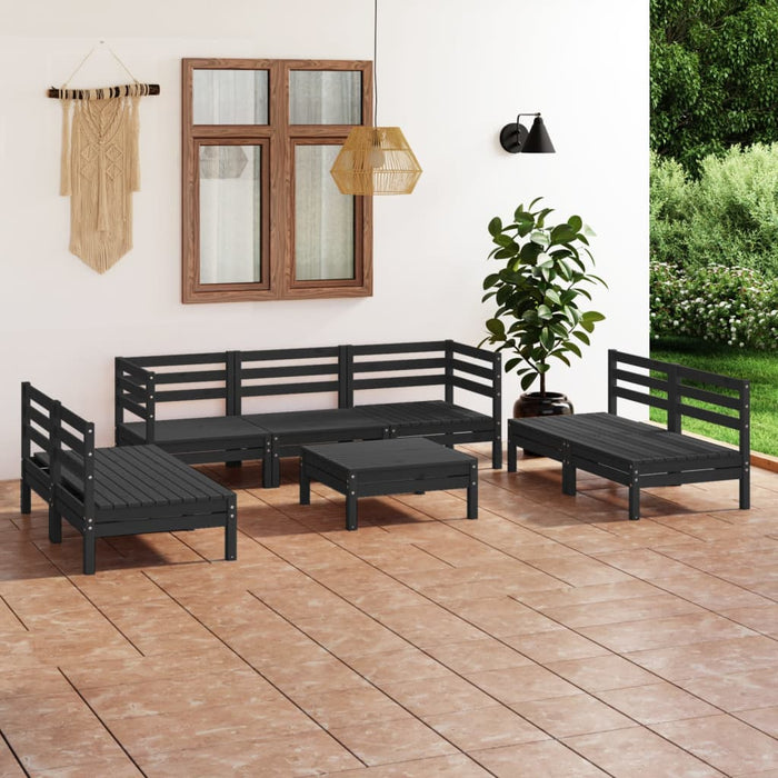 Set mobilier de grădină, 8 piese, negru, lemn masiv de pin WALTI