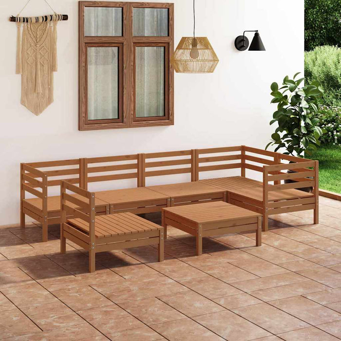 Set mobilier de grădină, 7 piese, maro miere, lemn masiv de pin WALTI