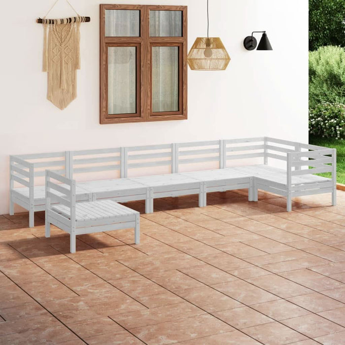 Set mobilier de grădină, 7 piese, alb, lemn masiv de pin - WALTI WALTI
